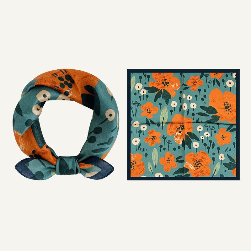 

Scarves 2022 Fashion 100% Silk Scarf Floral Women Handkerchief Printed Female Bandana Neck Hijab Lady Girl Spring Foular Neckerchief, Blue;gray