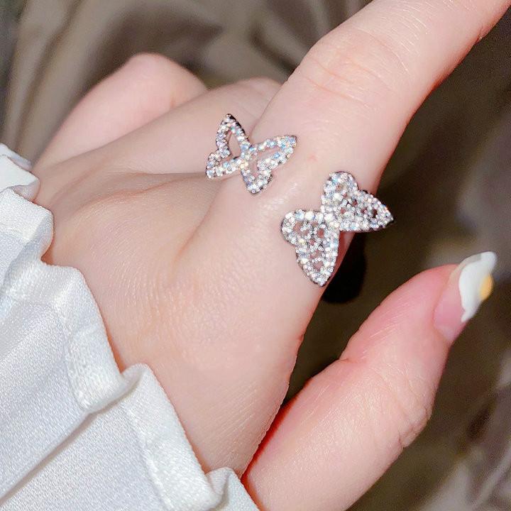 

Cluster Rings Trendy Solid 925 Sterling Silver Double Butterfly For Women Opening Adjustable S925 Weddings Party Jewelry Gift