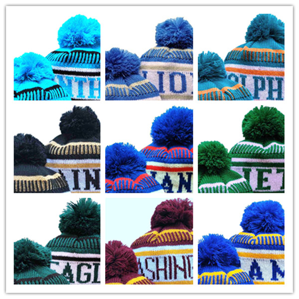 

2021 Football City Pom Beanies Premium Embroidered Patch warm Soft Thick Beanie Skully Hat Winter Knit Sideline Caps, Blue;gray