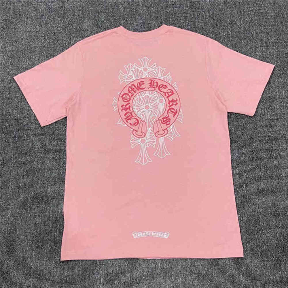 

Hearts2021 Chrome Trendy Summer Pink Crosin Cotton Cross Couple's Short Sleeve Tshirt, White;black