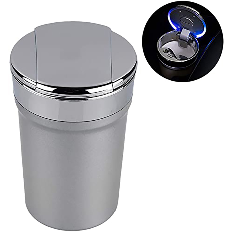 

Portable Windproof Ashtray With LED Blue Light Mini Detachable Stainless Steel Car Trash Can For Outdoor Travel Home Use