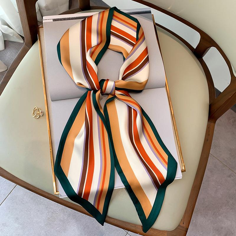 

Scarves Silk Scarf Ribbon 15*150cm Women Foulard Bandana Skinny Scarfs Female Bag Fashion Striped Print Head Hijab