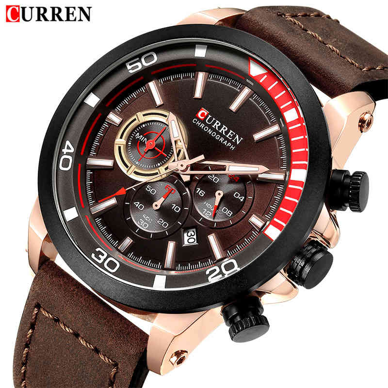 

CURREN Top Luxury Brand Men's Fashion Casual Sport Watch Men Leather Waterproof Quartz Wrist Watch Male Chronograph Analog Clock 210517, Red blue