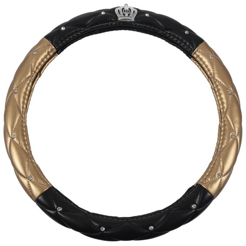 

Steering Wheel Covers Car Cover Universal Crystal Crown PU Leather 15 Inch