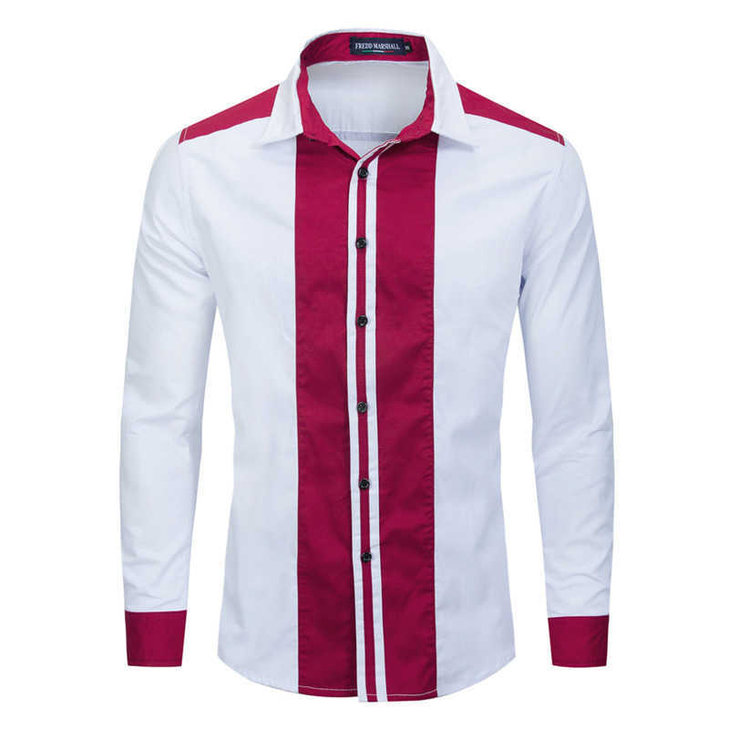 

Striped Shirt Men Casual Retro Hombre Bowling Button-Down 100% Cotton Shirt Male Long Sleeve Men's Patchwork Shirts 218 210527, 218 red white