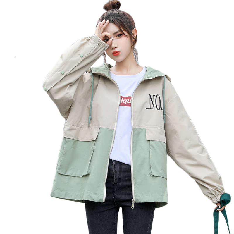 

Women's Trench Coats large windbreaker Hoodie, spring leisure 90kg, Green