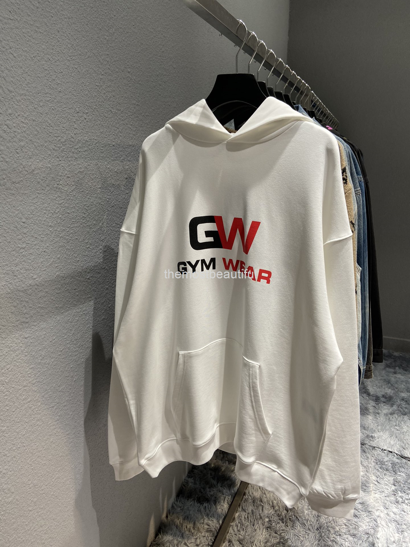 

Women's Hoodies & Sweatshirts Autumn and winter high version b GW lettered print Pullover Hooded loose Terry fashion casual men's women's same style sweater, 2# packing bag