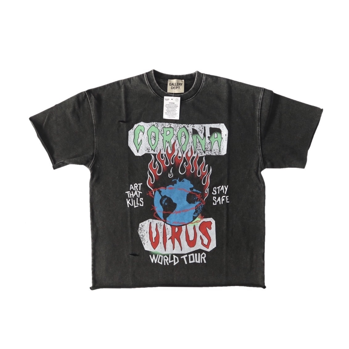 

dept Vintage perforated crew neck Cotton Short Sleeve T-Shirt, Black