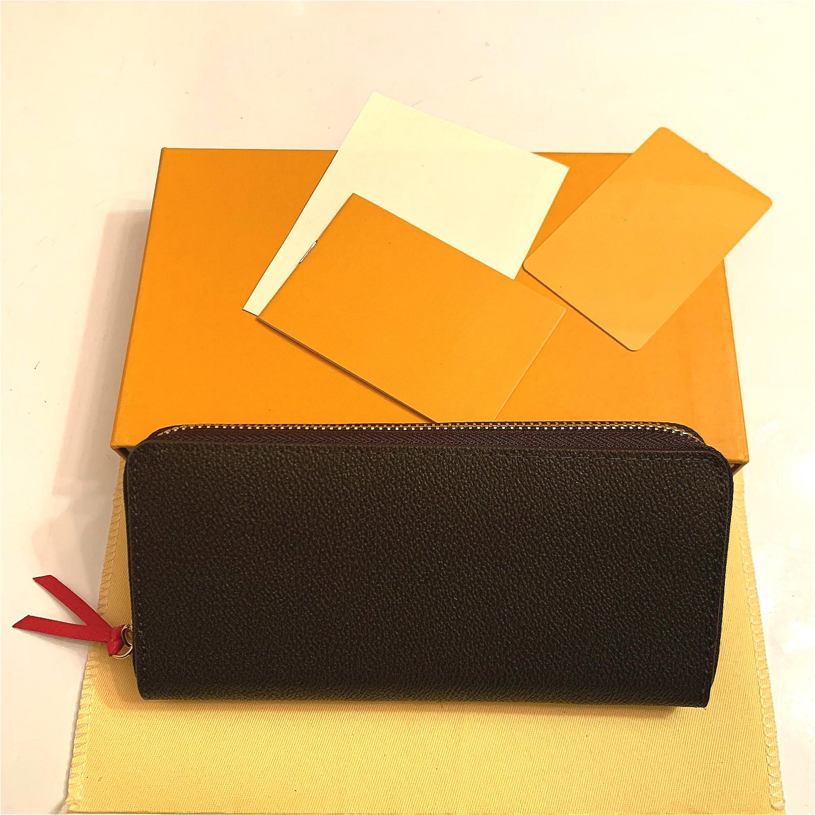 

High Quality CLEMENCE Designers pu Leather Single Zipper Wallets Luxury Coin Purse Card Holder Long Clutch Wallet With Box serial number 60017, Old flower-red