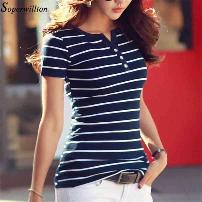 

Women T-Shirt Cotton Short Long Sleeve Lady T Shirt Striped Summer Spring Autumn Female Blusa White Trendy Fashion Top Tee T0 210720, Coffee