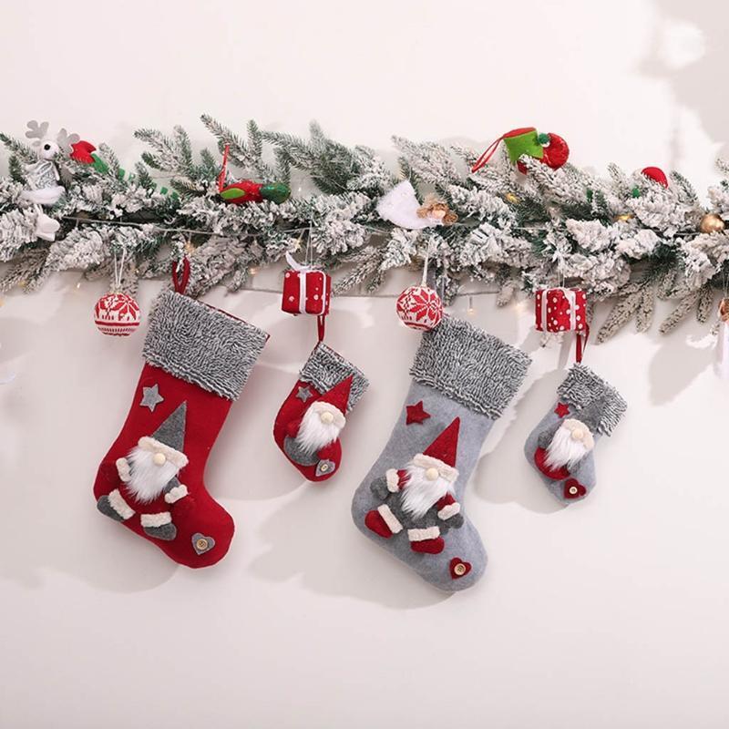 

Christmas Decorations Santa Claus Gnome Stockings Candy Bag Xmas Wide-Brimmed Stocking For Family Country Rustic Personalized