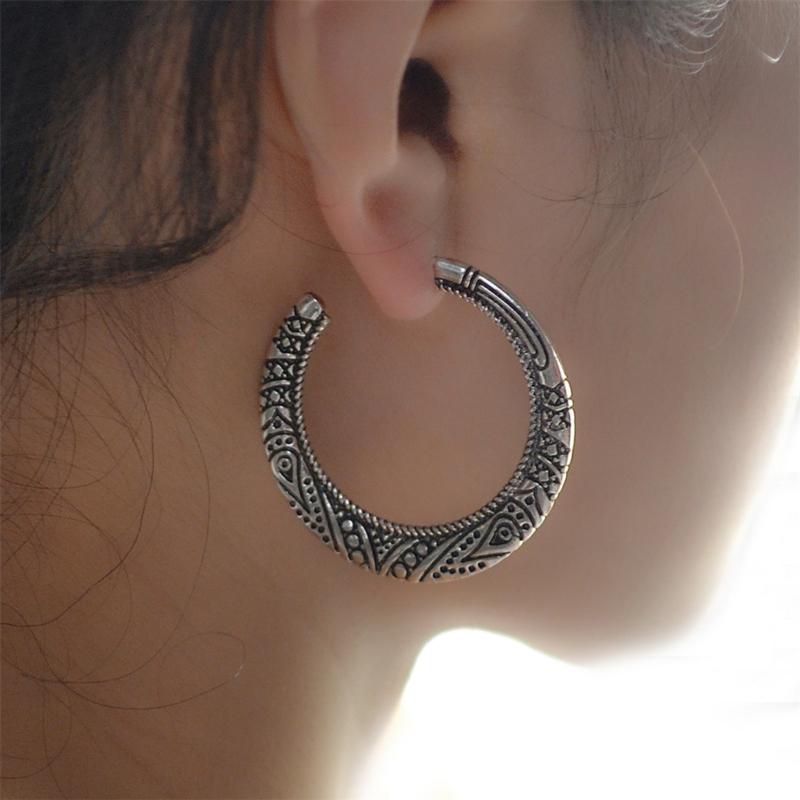 Hoop & Huggie Vintage Jewelry Earrings Antique Golden Tibetan Silver For Women Gifts Hoops-image-699439103