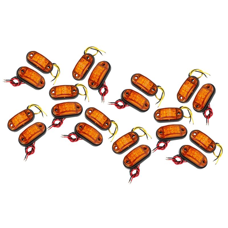 

Emergency Lights 20Pcs Amber 2 Led Light Oval Clearance Trailer Car Truck Side Marker Tail Lamp
