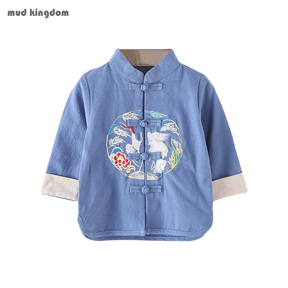 

Mudkingdom Baby Boys Girls Chinese Style T-Shirts Long Sleeve Cotton Fashion Embroidery Children Tops Casual Kids Clothes 210615, Red
