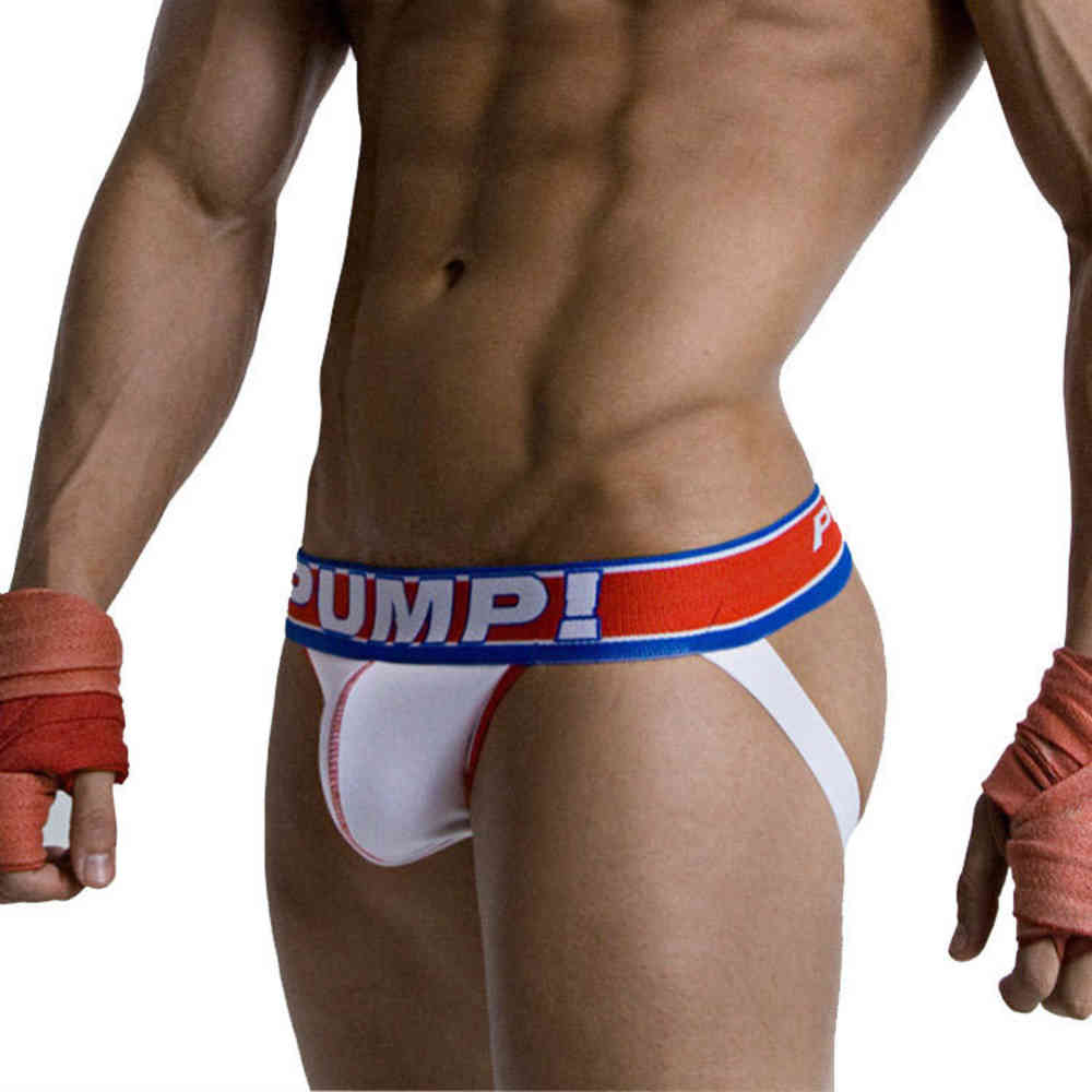 

Pump new pure color cotton t-shaped sexy fashion double-D fun underwear men's pants, White;black