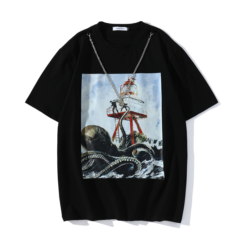 

2021 Spring Summer East Giant octopus Painting Styles Tee Print Men t shirt Women Street fashion Tshirt, White;black