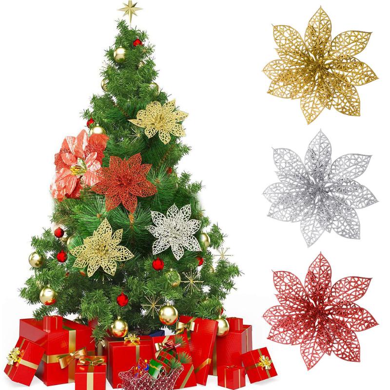

Christmas Decorations 10pcs Tree Hanging Flower Decoration Hollow Artificial Holiday Ornament