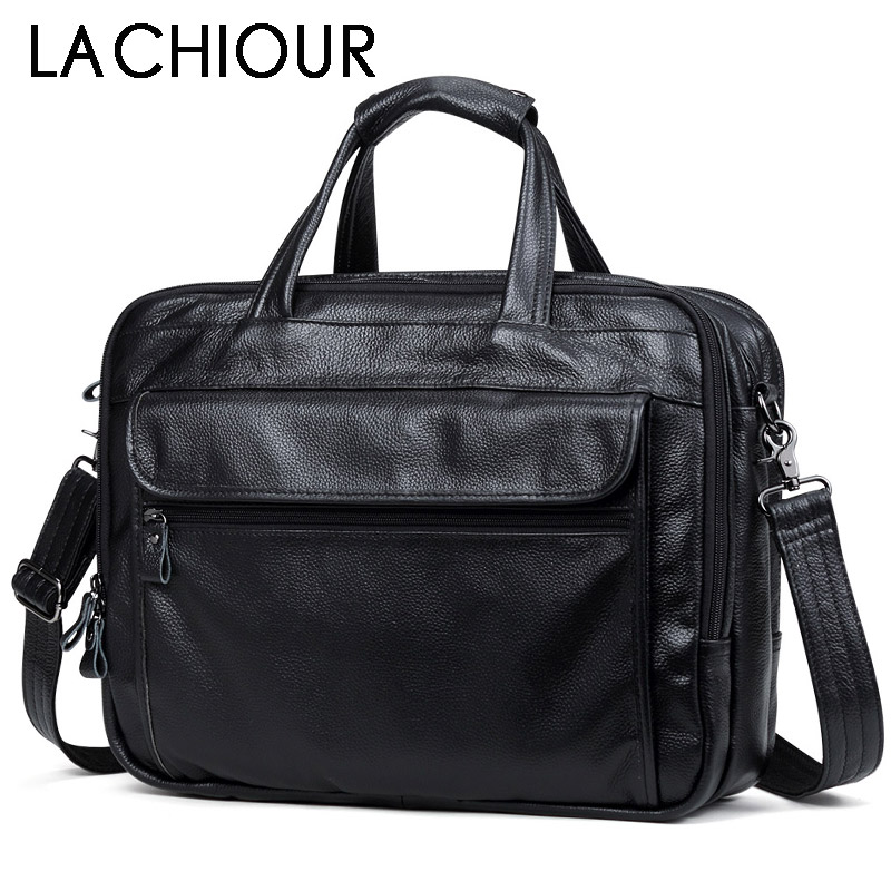 

Men's Fashion Genuine Leather Office Handbag Business Casual Travel Laptop Shoulder Tote Briefcase, Black
