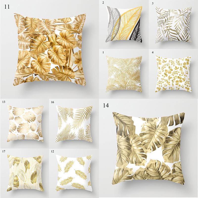 

Pillow Case Fashionable Plant Printing Pillowcase Stylish Household Bronzing Cushion Cover Geometric Home Decorative Car