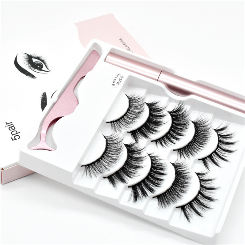 Magnetic Liquid Eyeliner False Eyelashes & Tweezer Magnet Eye lashes Glue Make Up Tools 5 Pairs eyelash set