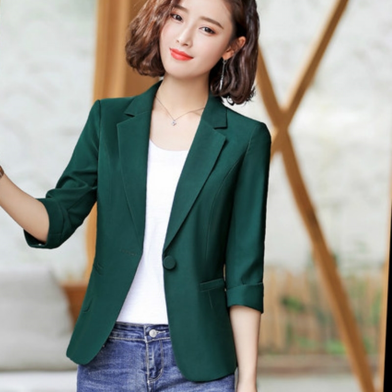 

Women's jacket autumn solid color slim five-point sleeve small suit female business interview high quality 210527