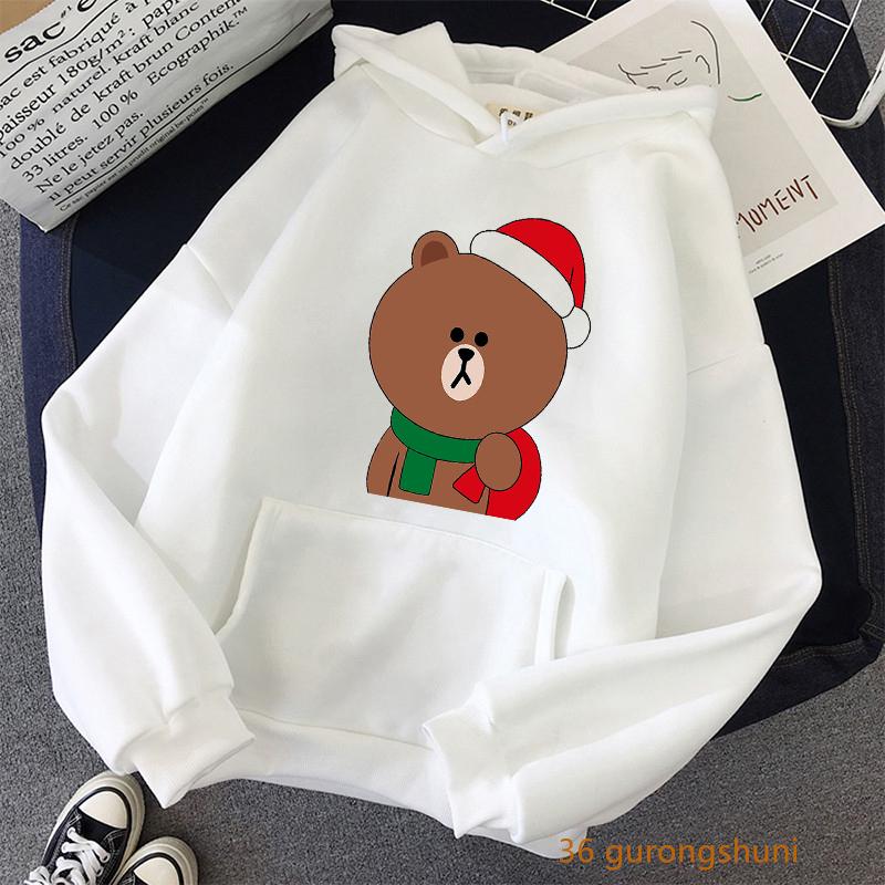 

Women' Hoodies & Sweatshirts Cute Bear Christmas Hoodie Love Kawaii Cartoon Female Clothing Harajuku Long Sleeve Sweatshirt Tops, J6000