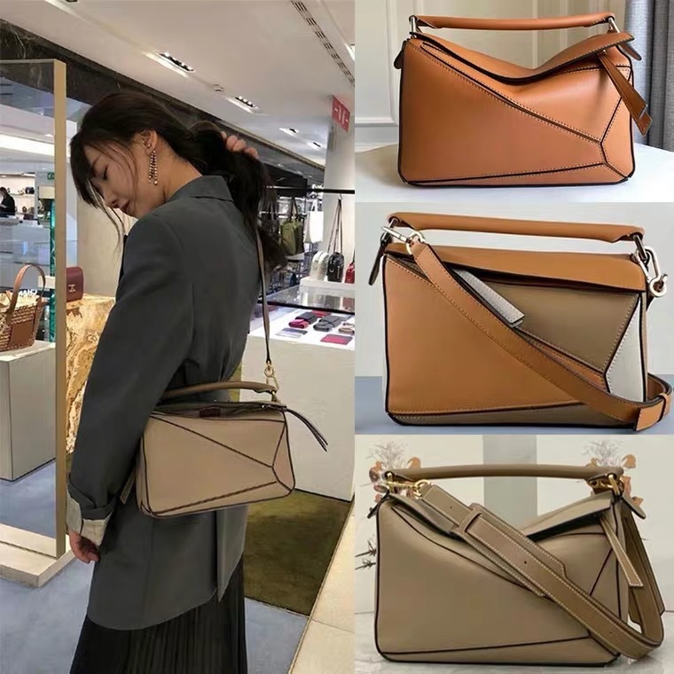 

2021 new puzzle geometry leather women's Mini rhombic splicing pillow bag luxury Doctor Bag