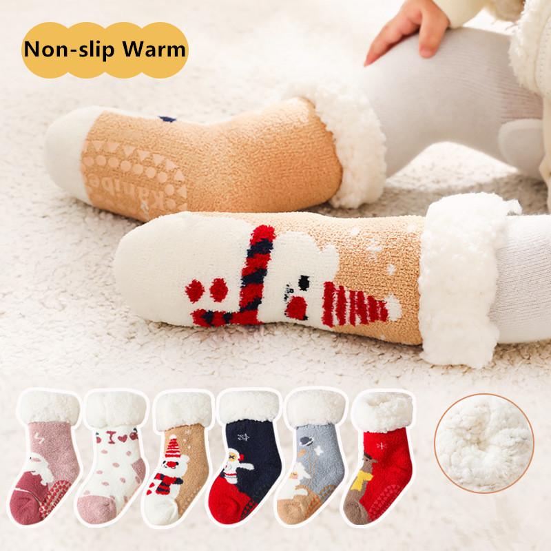 

Socks 2 Pairs Baby Warm Autumn Winter Kids Girls Boys Anti-slip Non Skid Children Thick Cartoon Toddler Floor Sock Shoes, 2 pairs pink