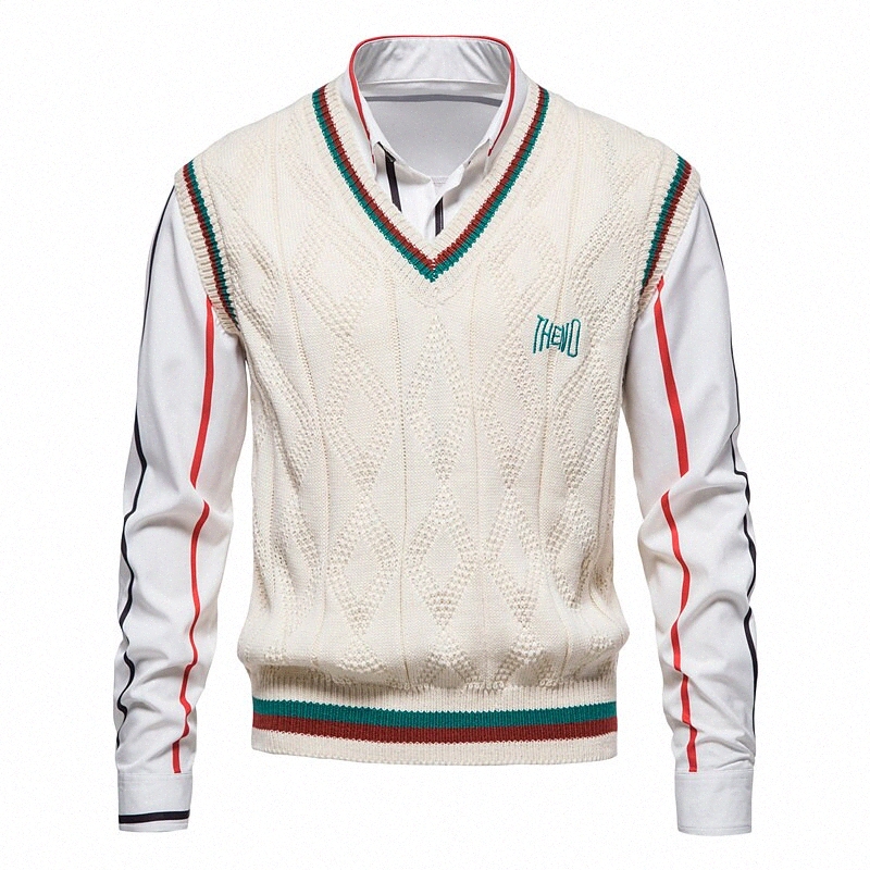 Gilet Homme Pull en tricotage Color Block Bloc élégant Casual Sweater Cardigans Congans V Cou Chute Hiver Khaki gris foncé beige n9vo #