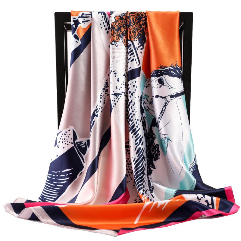 

Scarves 2022 Sunscreen Satin Silk Carriage Square Shawls Fashion Style Print Headcloth Four Seasons 90X90CM Kerchief, Blue;gray