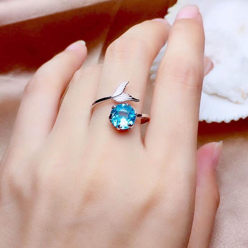 

Adjustable Ring Blue Stone Crystal Mermaid Bubble Open Rings For Women Creative Fashion Jewelry Gift Anillos Wedding