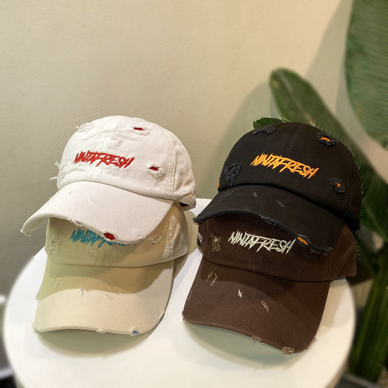 

Ins Street wash old hole baseball cap female sunshade versatile letter net red white cap male, Gray