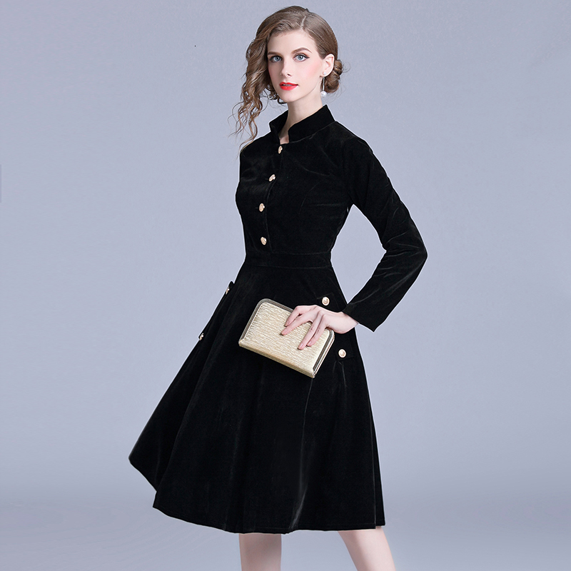 Casual Dresses High Quality Vintage Velvet Dress Long Sleeve Ball Gown Elegant Celebrity Evening Party Vestidos Women&#039;s Clothing 6-image-699658913