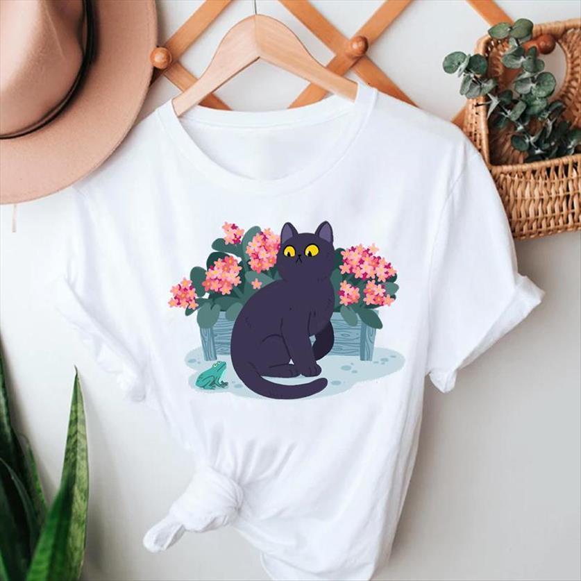 

summer tshirts 90s animal women t shirt pet funny floral fashion short sleeve clothes graphic lady print female tee, White