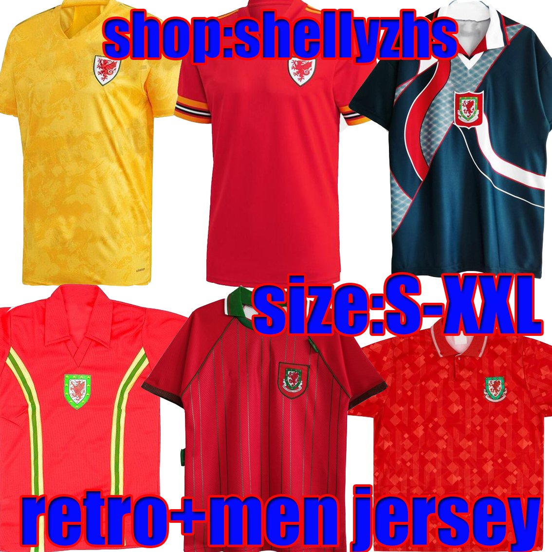 

1976 1982 1983 1990 1993 15/16 Gales Wales retro soccer jersey 1992 1994 1995 1996 1998 Giggs Hughes HOME AWAY Saunders Rush Boden Speed vintage classic football shirt, Image