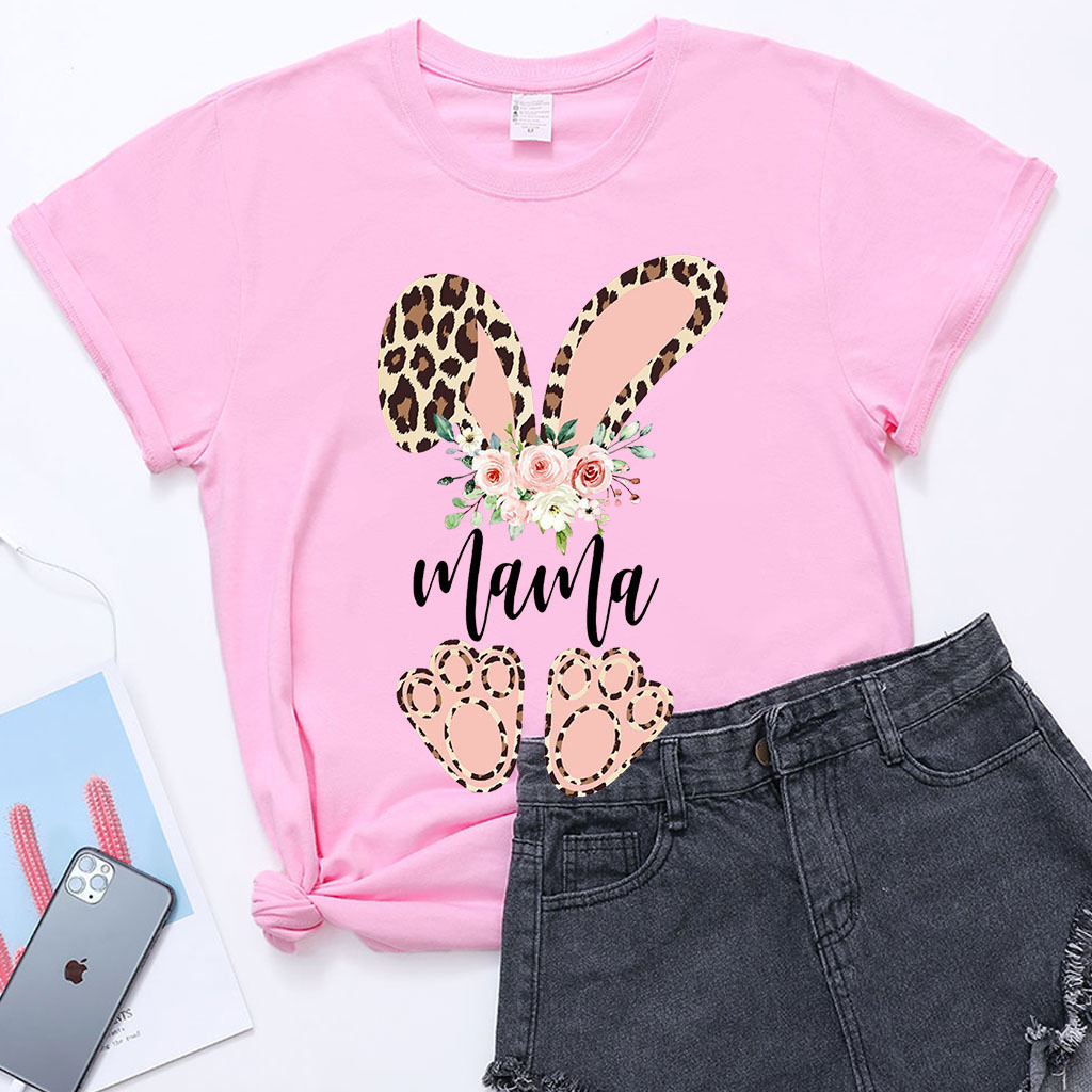 

2021 summer and autumn fashion rabbit ear art printed short sve women's t-shirt, White