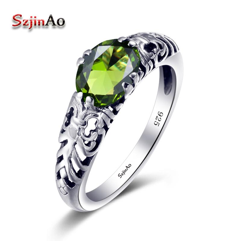

Cluster Rings Fashion Luxury Classic Pure Handmade 925 Sterling Silver Vintage Peridot For Women Wedding Jewelry Plata De Ley, Golden;silver