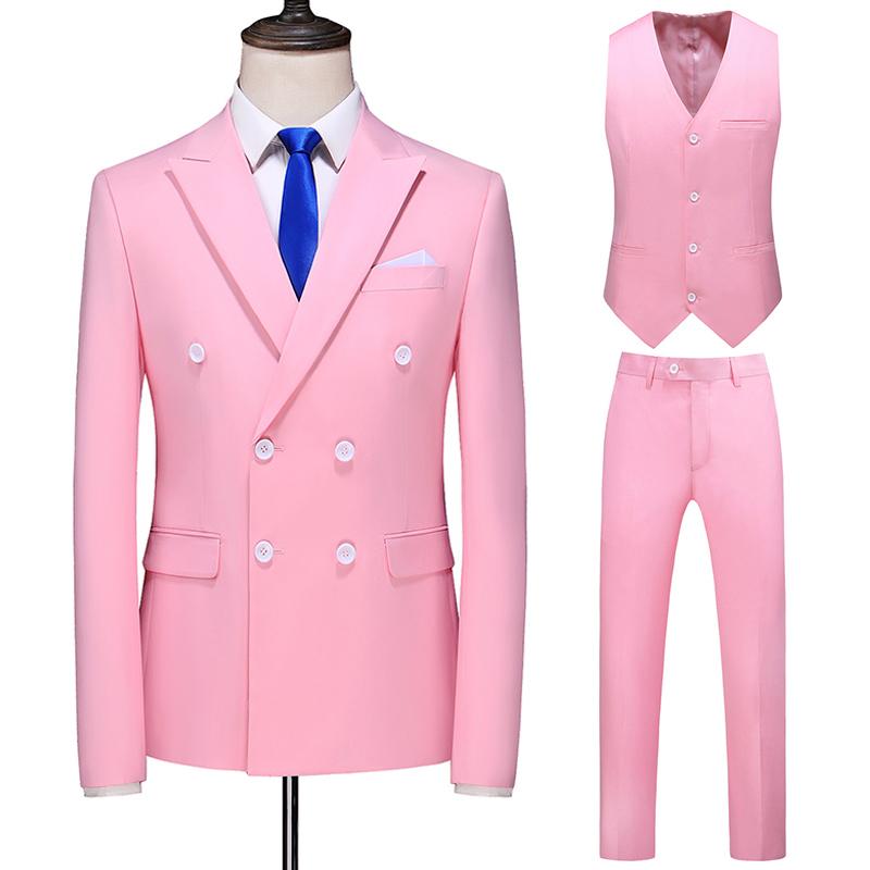 

Men's Suits & Blazers ( Blazer + Vest Pants ) Groom Wedding Dress Solid Color Double-breasted Suit Three-piece Formal Business Mans Slim, White;black