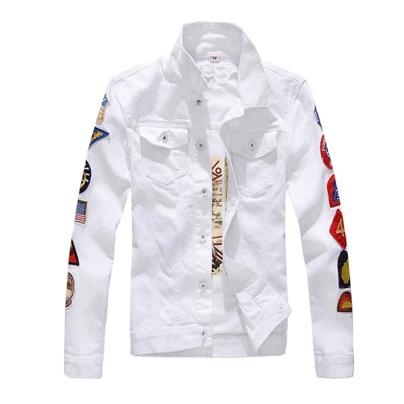 

GINZOUS Casual Shirts Men's Patches Design Slim Fit Denim Jacket White army green Patchwork Coat Outerwear For Manr Fashion Designer Cut Style 2021