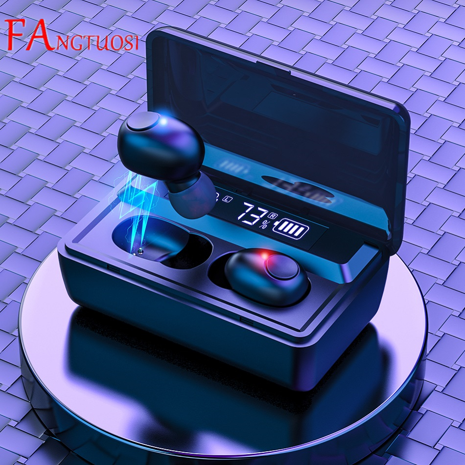 

TWS Bluetooth Wireless Earphones 3200mAh Charging Box Headphone 9D Stereo Sports Waterproof Earbuds Headsets With Mic, Black