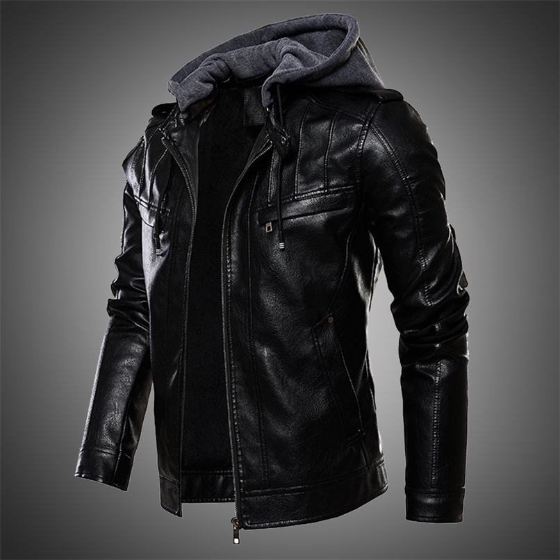 

Mens Jacket PU Leather Jacket Men Hooded Coat Fur Lined Motorcycle Jacket Fashion Coat Autumn Winter Coat Plus Size 4XL 5XL 211111, Ddt14wine red