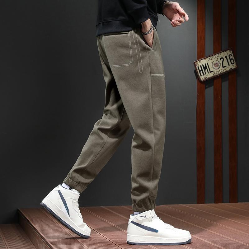 

Men's Pants 2022 Autumn Winter Cargo Pant Woolen Casual Korean Trend Loose Fashion Work Man Drawstring Sports, Black