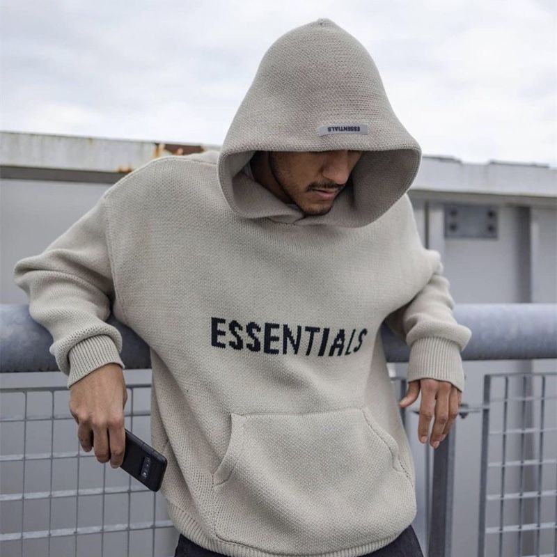 

Essentials Knitted Pullover Kanye West Hooded Men's and Women's Sweater Trend Streetwear Oversized Casual Hoodies, Black