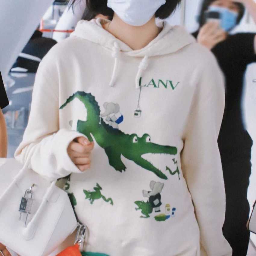 

Ouyang Nana's same Lanvin langfan elephant animation printed loose Hoodie, White;black