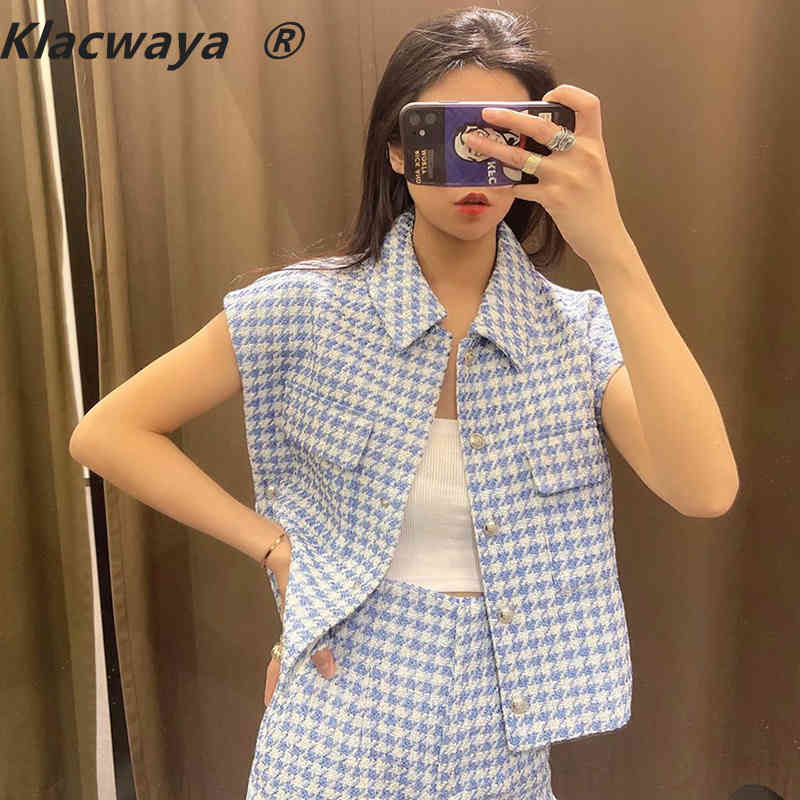 

Women Spring/Summer Lapel Single-Breasted Pocket Button Vintage Female Texture Sleeveless Suit Vest 210521, Blue-pants