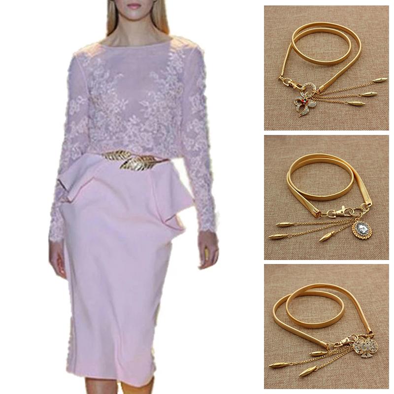 

Belts Elastic Women Girl Stretch Skinny Belt Flower Leaf Shape Wedding Designer Cummerbunds Metal Female, Black;brown