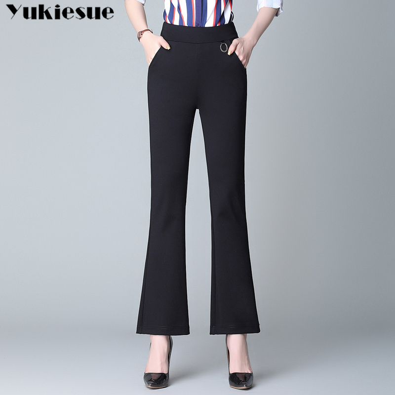 

women' pants capris flare for women with high waist elastic skinny slim bell bottom female trousers Plus size 210518, Black