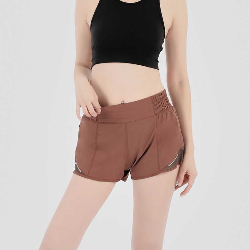 

L-1066 Women Sports Shorts Workout Outfit Hidden Zipper Pocket Yoga Short Pants Loose Breathable Casual Running Sportswear Female Exercise F, White;red