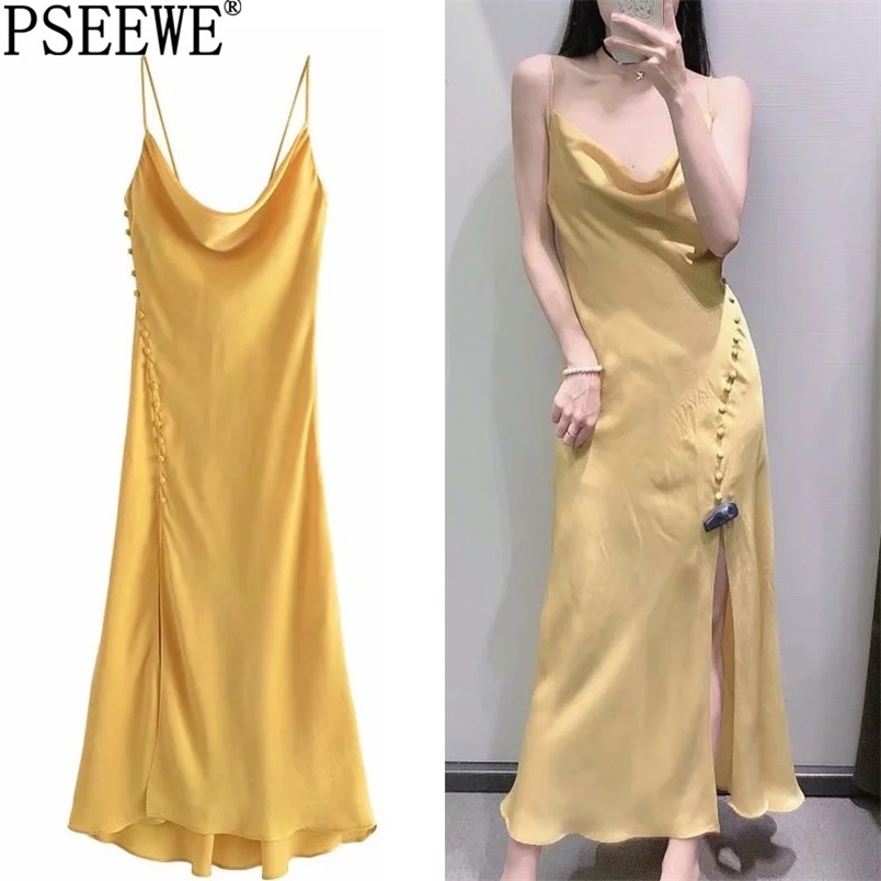 

Dress Woman Camisole Yellow Satin Long Women Backless Slip Elegant Summer es Ladies Sexy Party es 210519, Black
