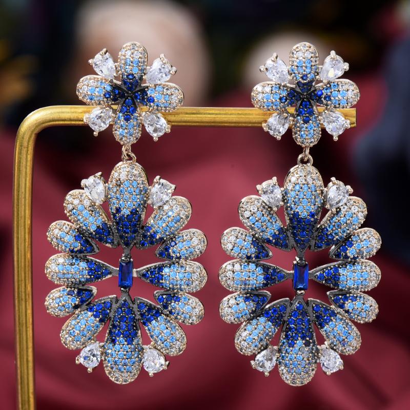 

dangle & chandelier design luxury gorgeous flower drop earring for noble women wedding cubic zirconia dubai bridal party jewelry 2021, Silver